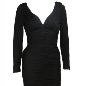 VICKY TIEL Couture Black Long Sleeve Rouched Jersey Cocktail Dress